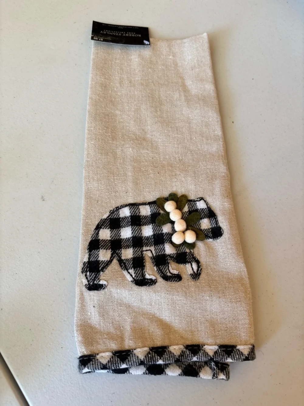Hobby Lobby Black and White Buffalo Check bear kitchen towel